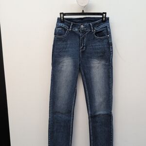 Men's Straight Leg Denim Jeans Pants Size Large Dark Blue Wash